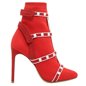 Valentino Rockstud Bodytech Red White Sock Knit Ankle Heel Boot Bootie Shoe 36